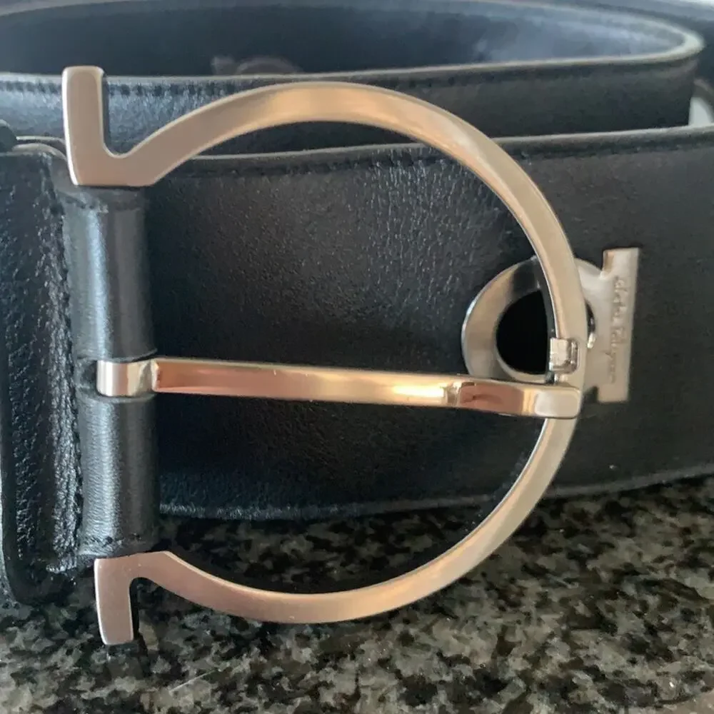 Ferragamo Leather Wide Logo Belt